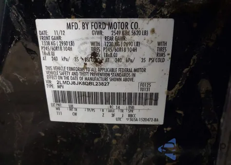 2013 Lincoln Mkx from USA, damaged, VIN 2LMDJ8JK8DBL23827